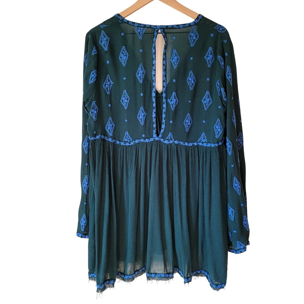 Free People Diamond Embroidered Tunic With Bell Sleeves Size M